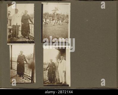 Leprozenkolonie Danaradja oude vrouw en dansgroep Album foglia con quattro immagini: In alto a sinistra una vecchia donna appoggiata su un bastone e un uomo indiano che posa su un portico, a sinistra sotto la stessa donna. Secondo questa legge pone la donna con un uomo e una donna sullo stesso portico. Forse qui, la casa del direttore medico della colonia di lebbrosi di Dana Raja. Destra un gruppo di persone indiane su un prato, forse durante una performance di danza. Parte di Photo Album Leper colonia Dana Rajah e familieopnames. Produttore : fotografo: Anonymous location manufacturing: Kelet Dating: 1922 Caratteristiche Fisiche: Luce del giorno Foto Stock