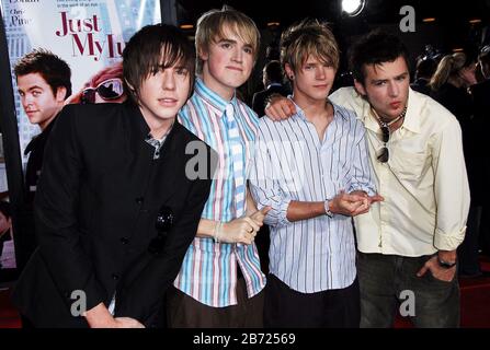 McFly presso la prima di Los Angeles di "Just My Luck" tenutasi al Mann National Theatre di Westwood, California. L'evento si è svolto martedì 9 maggio 2006. Photo by: SBM / PictureLux - All Rights Reserved - file Reference N° 33984-3762SBMPLX Foto Stock