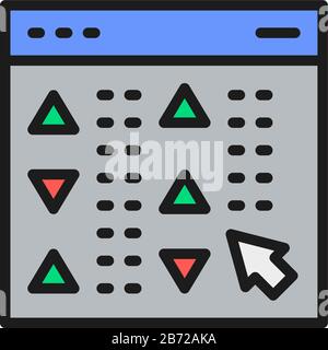 Quotazioni di azioni di società in tempo reale sul sito web, piattaforma commerciale icona colore. Illustrazione Vettoriale