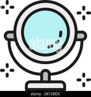 Icona della linea di colore piatta dello specchio da trucco rotondo. Illustrazione Vettoriale