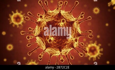 SARS-Cov-2 ceppo di virus del coronavirus patogeno infettivo osservato al microscopio da laboratorio che causa l'epidemia di coronavirus covid-19, diagnosi medica, Foto Stock