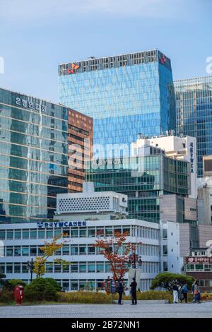 Grattacieli a Myeongdong, Seoul, Corea del Sud Foto Stock