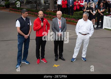 Melbourne, Australia. 13 Marzo 2020. Una conferenza stampa di Chase Carey, Andrew Westacott, Michael Masi e Paul Little si tiene all'Albert Park dopo l'annullamento del Gran Premio d'Australia di Formula 1 2020. Credit: Chris Putnam/Zuma Wire/Alamy Live News Foto Stock