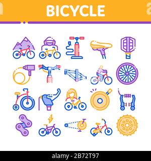 Bicycle Bike Details Collection Icons Set Vector Illustrazione Vettoriale