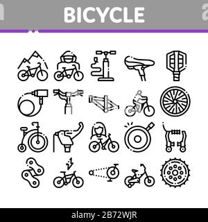 Bicycle Bike Details Collection Icons Set Vector Illustrazione Vettoriale
