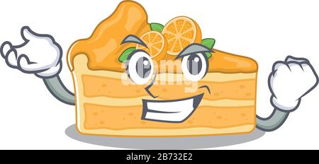 Cheesecake arancione cartone animato stile carattere con faccia felice Illustrazione Vettoriale
