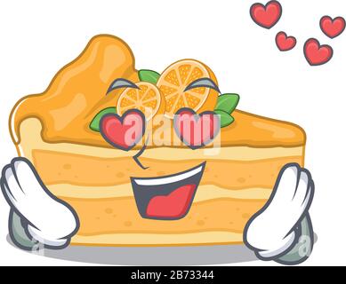 simpatico cheesecake arancione cartoon personaggio che mostra un volto innamorato Illustrazione Vettoriale