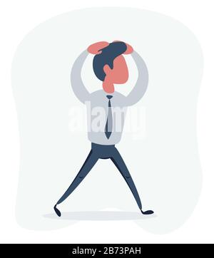 Uomo triste camminare isolato su bianco. Giovane dolore maschio carattere. Illustrazione Vettoriale