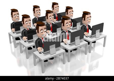 Imprenditori 3D che lavorano sui computer - concetto di call center Foto Stock