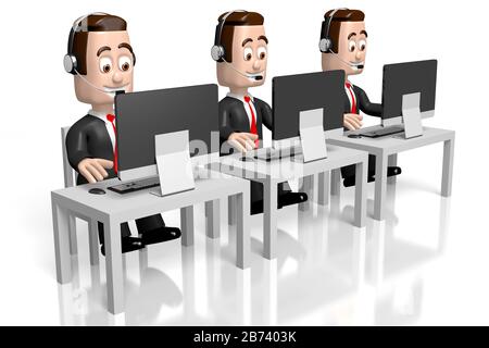Imprenditori 3D che lavorano sui computer - concetto di call center Foto Stock