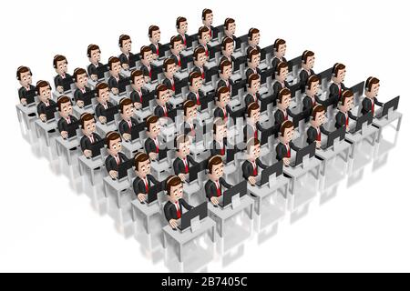 Uomini d'affari 3D che lavorano sui computer Foto Stock