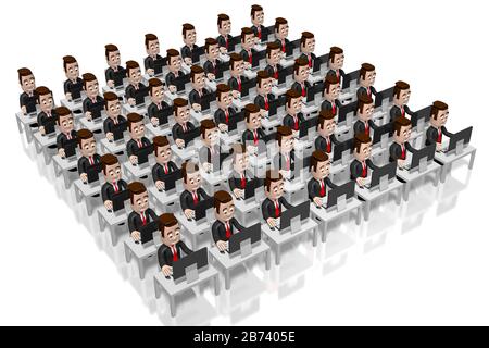 Uomini d'affari 3D che lavorano sui computer Foto Stock