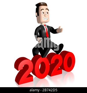 2020 concept, uomo d'affari - rendering 3D Foto Stock