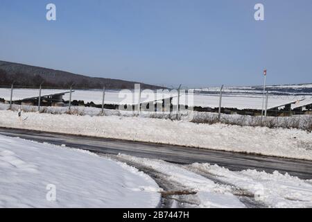 impianto solare nella neve Foto Stock