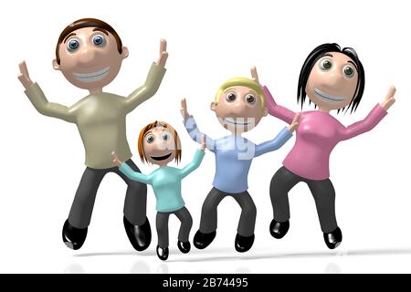 3D Happy family jumping in aria Foto Stock
