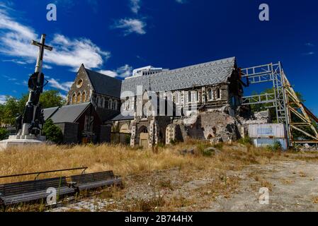 Cattedrale di Christchurch danneggiata dal terremoto, Nuova Zelanda Foto Stock