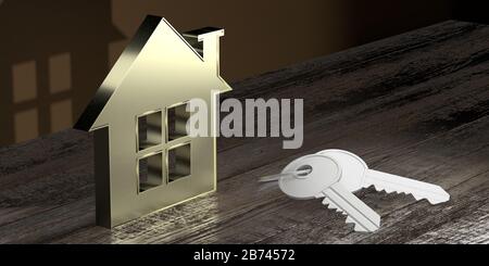 Forma della casa, chiavi - concetto immobiliare/proprietario - rendering 3D Foto Stock