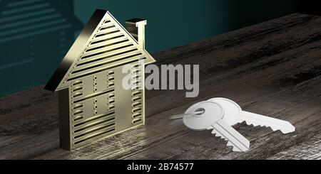 Forma della casa, chiavi - concetto immobiliare/proprietario - rendering 3D Foto Stock