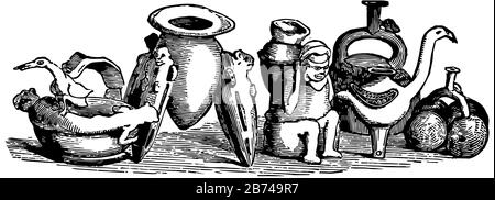 Peruviana ceramica hanno arte antica in questa immagine, linea vintage disegno o incisione illustrazione. Illustrazione Vettoriale