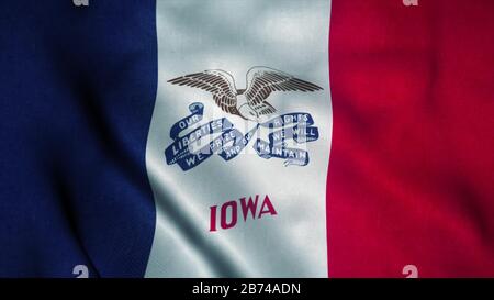 Iowa bandiera ondeggiante nel vento. Bandiera nazionale dello Iowa. Segno di Iowa. illustrazione 3d. Foto Stock