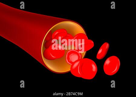 Vena 3D, globuli rossi - isolati su sfondo nero Foto Stock