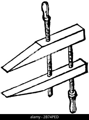 Questa illustrazione rappresenta la vite di serraggio utilizzata dai giunti per sostenere il lavoro sul tavolo, il disegno a linee vintage o l'illustrazione dell'incisione. Illustrazione Vettoriale