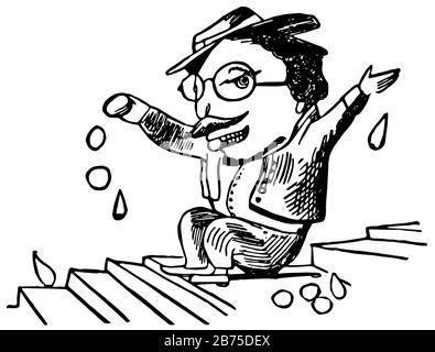 Edward Lear's Rhymes, questa scena mostra un uomo seduto sulle scale e mangiare qualcosa, vintage disegno linea o incisione illustrazione Illustrazione Vettoriale