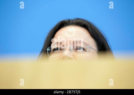 Il Ministro federale del lavoro e degli affari sociali Andrea Nahles durante una conferenza stampa tenutasi a Berlino il 27.06.2017 [traduzione automatica] Foto Stock