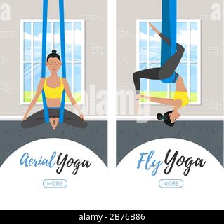 Bella ragazza che indossa abbigliamento sportivo facendo volare yoga Illustrazione Vettoriale