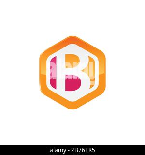Immagine vettoriale Colorata del modello con icona del logo B con lettera esagonale Illustrazione Vettoriale