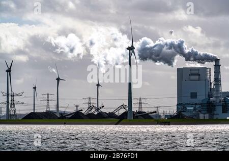 Energy Park Eemshaven, diverse centrali elettriche e le centrali eoliche Westereems e Growind, per un totale di oltre 80 turbine eoliche, la centrale a carbone RWE Ee Foto Stock