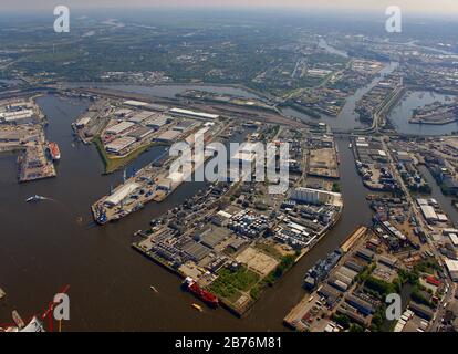 , porto di Amburgo, Steinwerder a Norderelbe, Kleiner Grasbrook, 05.05.2011, vista aerea, Germania, Amburgo Foto Stock