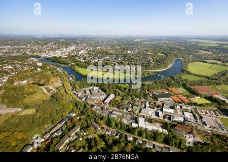 , cava di pietra abbandonata e isola di Ruhr a Muelheim, 21.10.2012, vista aerea, Germania, Nord Reno-Westfalia, Area di Ruhr, Muelheim/Ruhr Foto Stock