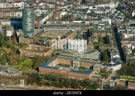 , centro di Duesseldorf con il Museo Kunstpalast, la torre Victoria e la terrazza sul Reno, 19.03.2012, vista aerea, Germania, Nord Reno-Westfalia, basso Reno, Dusseldorf Foto Stock