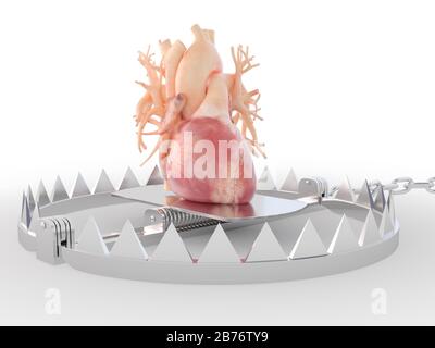 Cuore in una trappola di orso, illustrazione del computer. Foto Stock