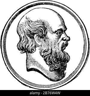 Ritratto di Socrates, era un filosofo greco classico e padre della filosofia occidentale, disegno di linea d'epoca o illustrazione dell'incisione. Illustrazione Vettoriale