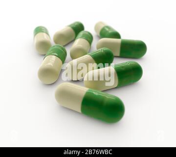 Immagine generata da computer di capsule modellate su campione di fluoxetina. Foto Stock