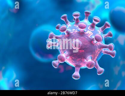 Particella di coronavirus, illustrazione. Diversi ceppi di coronavirus sono responsabili di malattie come il raffreddore comune, la gastroenterite e la SARS (s Foto Stock