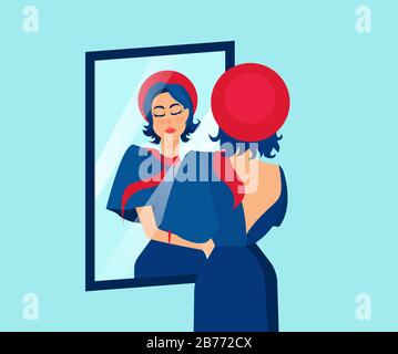 Vettore di una bella donna elegante che si ammira in uno specchio. Illustrazione Vettoriale