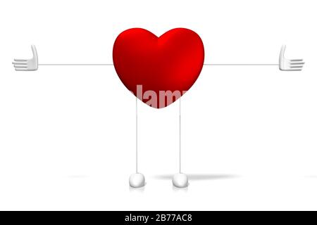 Personaggio 3D Heart Cartoon - isolato su sfondo bianco Foto Stock