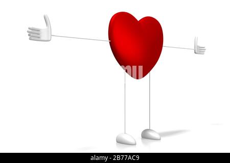 Personaggio 3D Heart Cartoon - isolato su sfondo bianco Foto Stock