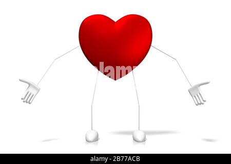 Personaggio 3D Heart Cartoon - isolato su sfondo bianco Foto Stock