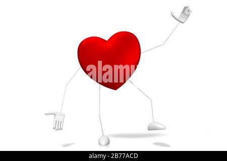 Personaggio 3D Heart Cartoon - isolato su sfondo bianco Foto Stock