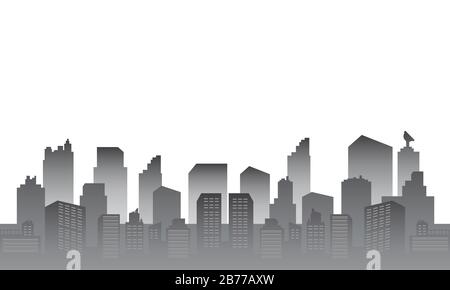 Silhouette cittadina con sfumatura di colore grigio bianco. Illustrazione Vettoriale