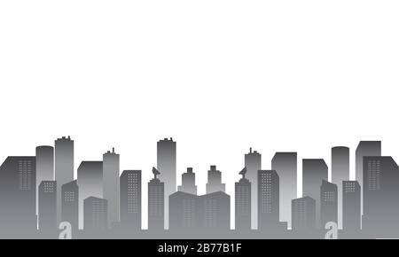 Silhouette cittadina con sfumatura di colore grigio bianco. Illustrazione Vettoriale
