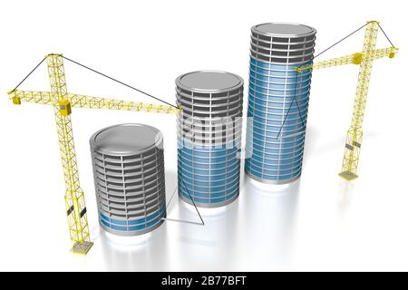 Edifici per uffici 3D, sito di costruzione Foto Stock