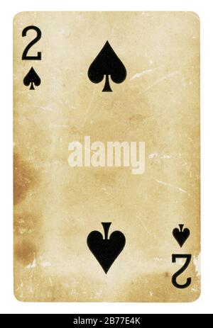 Due di picche Vintage carta da gioco - isolato su bianco (percorso di clipping incluso) Foto Stock