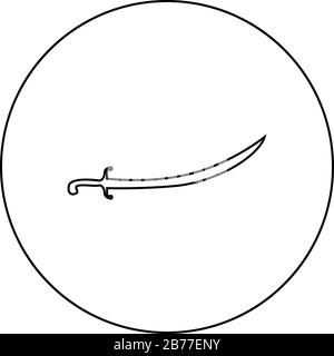 Sciabola turca Scimitar Sabre di spada persiana persica icona a forma di spada curva in cerchio contorno nero colore vettore illustrazione stile piatto semplice immagine Illustrazione Vettoriale