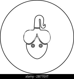 Donna testa con scythe Faccia davanti icona in cerchio rotondo contorno nero colore vettore illustrazione stile piatto semplice immagine Illustrazione Vettoriale