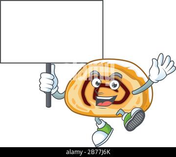 Dolce swiss roll cartoon personaggio portare un bordo Illustrazione Vettoriale